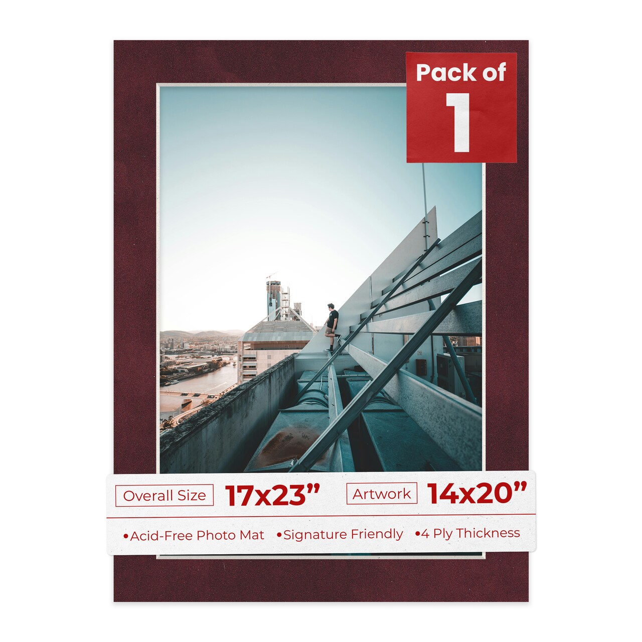 Dark Red Suede Mat Board for 17x23 Frames - Fits 14x20 Photos